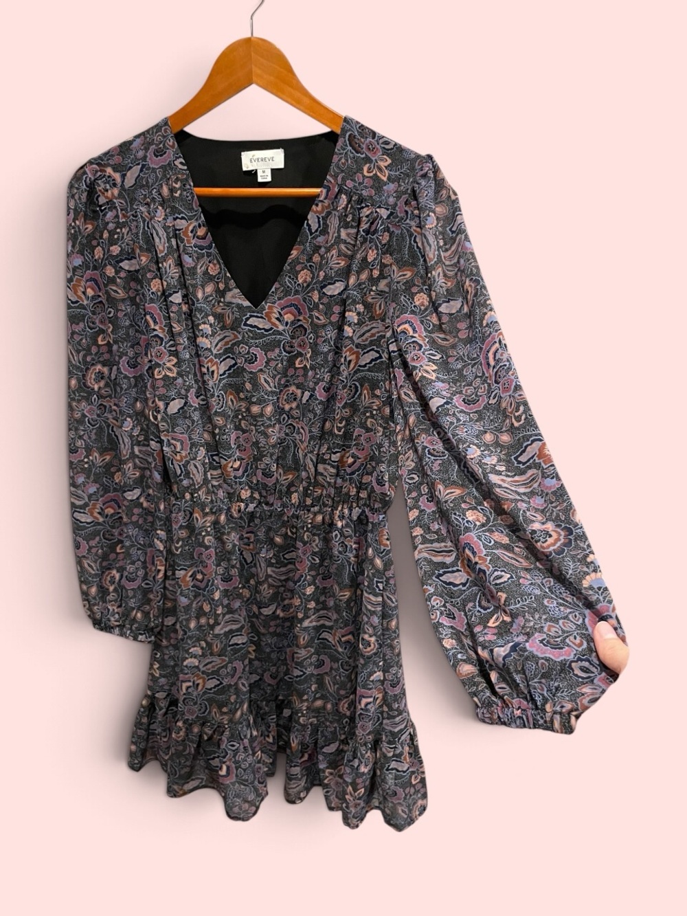 Cute flowy boho ruffle sheer sleeve elastic waist dress Evereve floral fairy